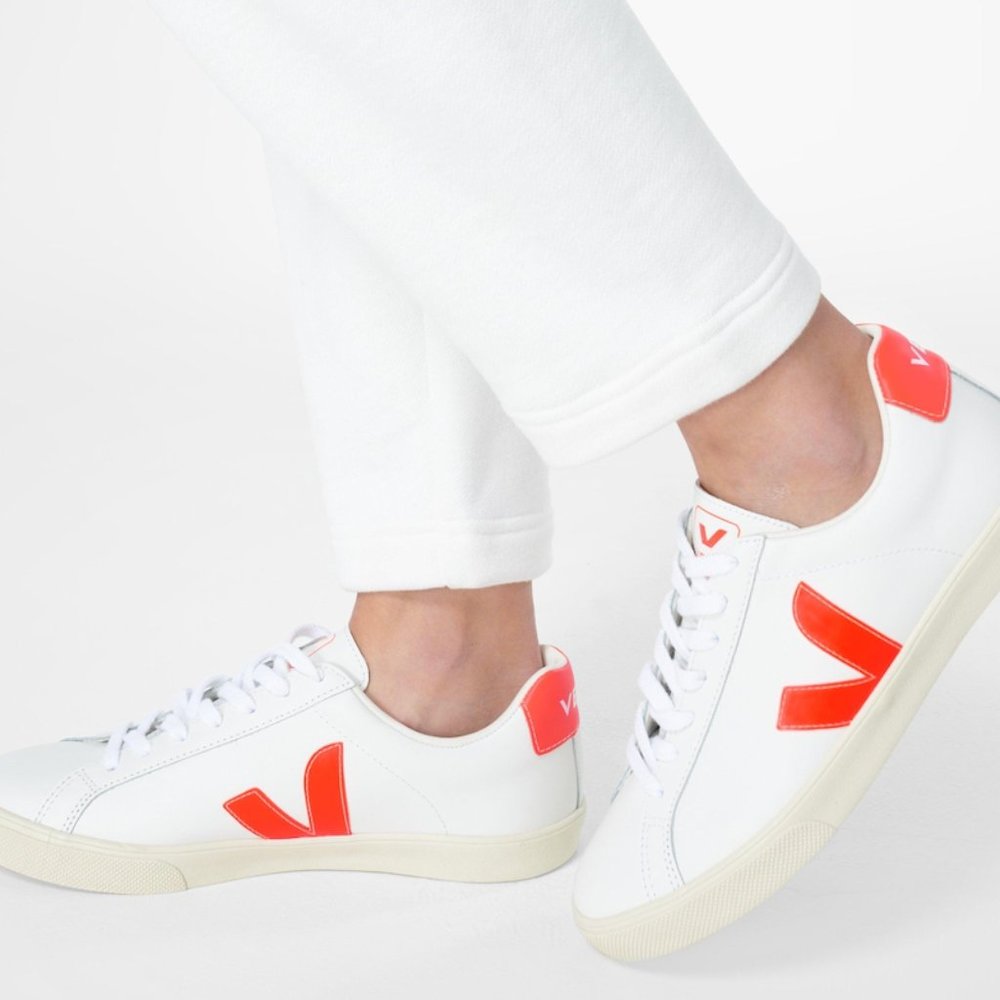 Veja Esplar Leather Sneakers sz 9 white & orange